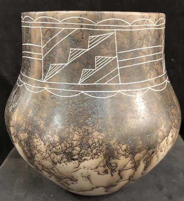 &quot;GEO POT&quot; Horsehair Pottery NHP42 9X8