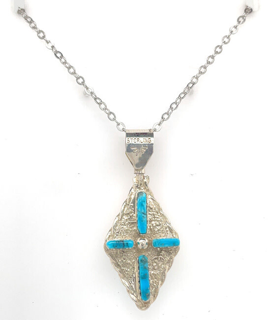 SILVER INLAY REVERSIBLE PENDANT NAP025 ZUNI - BEVIS TSADIASI