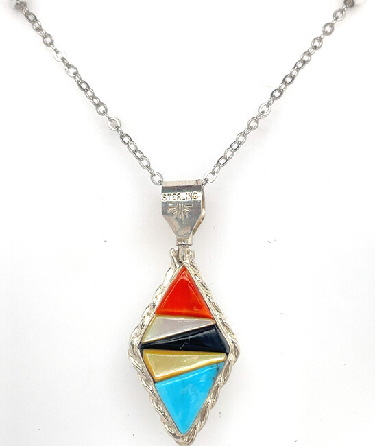 SILVER INLAY REVERSIBLE PENDANT NAP025 ZUNI - BEVIS TSADIASI