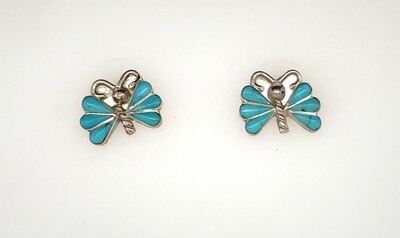 SILVER TURQUOISE BUTTERFLY EARRINGS ZUNI - KEN YATSATIE