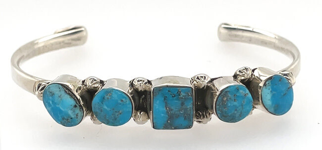 SILVER TURQUOISE CUFF BRACELET NAVAJO - SHEENA JACK