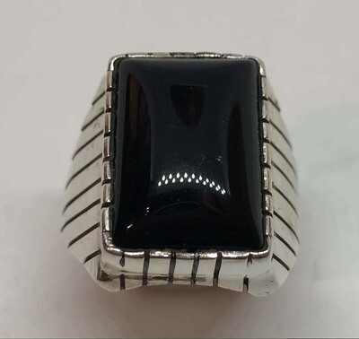 SILVER ONYX RING NAVAJO - TREVOR JACK - SIZE 12