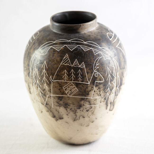&quot;SM. DEER VASE&quot; Horsehair Pottery NHP58 6x5