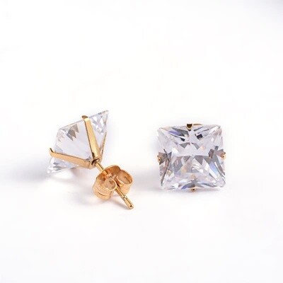 GOLD STAINLESS SQUARE CZ EARRINGS FJE7P