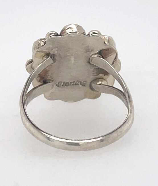 SILVER TURQUOISE FLOWER RING ZUNI-TRICIA LEEKETY - SIZE 9