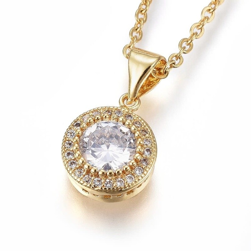 GOLD STAINLESS CZ NECKLACE FJNZ6 GOLD STAINLESS CZ NECKLACE FJNZ6