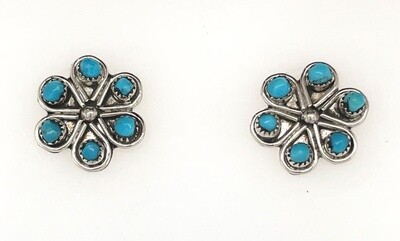 SILVER TURQUOISE EARRINGS ZUNI-HERBERT LASTLYANO