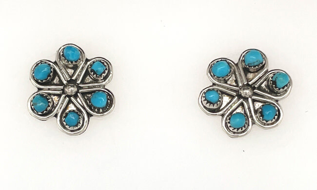 SILVER TURQUOISE EARRINGS ZUNI-HERBERT LASTLYANO