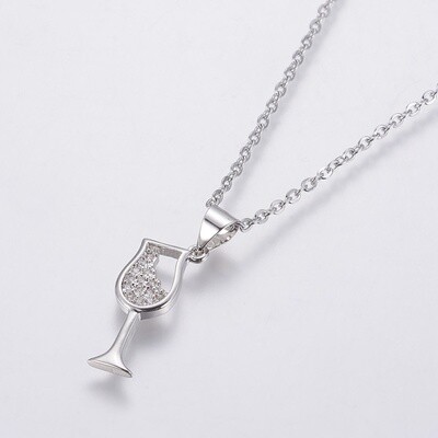 STAINLESS CZ WINE GLASS NECKLACE FJNZ4-18