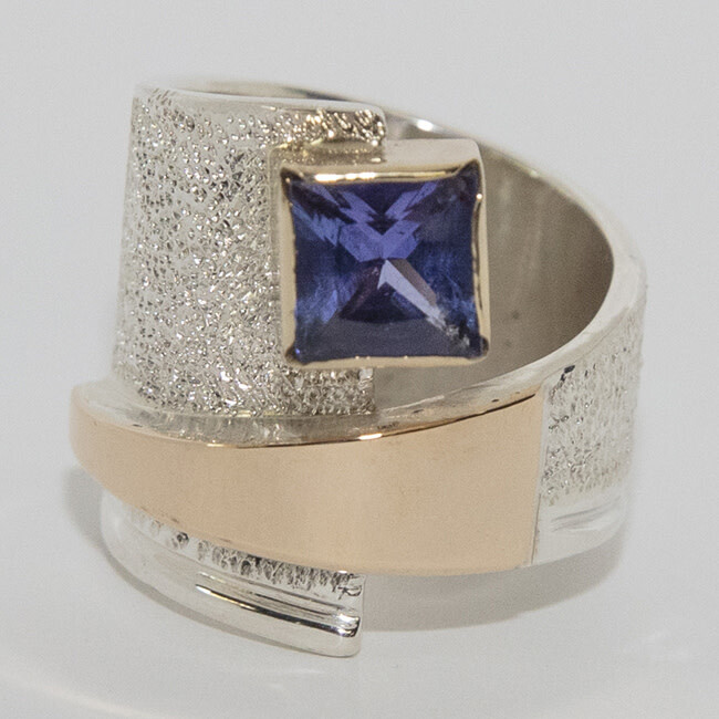 SILVER/GOLD TANZANITE  WRAP RING-7