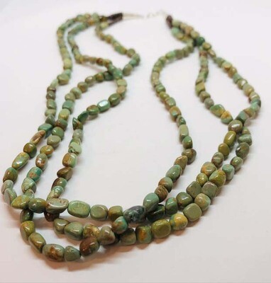 SILVER 3-STRAND TURQUOISE NECKLACE NAN200 SANTO DOMINGO - RAMONA BIRD SILVER 3-STRAND TURQUOISE NECKLACE NAN200 SANTO DOMINGO - RAMONA BIRD