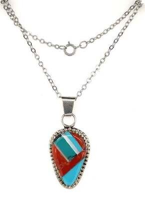 SILVER INLAY PENDANT ZUNI - WAYNE HALOO