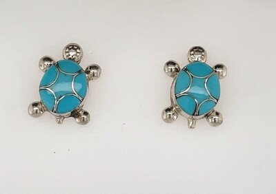 SILVER INLAY TURTLE EARRINGS ZUNI - AMIELDA PEYNETSA SILVER INLAY TURTLE EARRINGS ZUNI - AMIELDA PEYNETSA