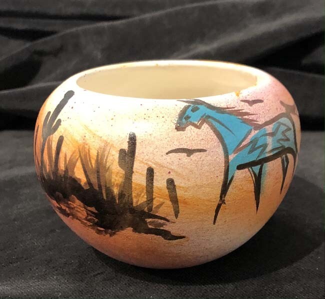 &quot;SW SMALL SHAMAN STORIES&quot; Painted Pottery 3x4.5
