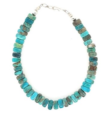 SILVER TURQUOISE BEAD BRACELET - NAVAJO