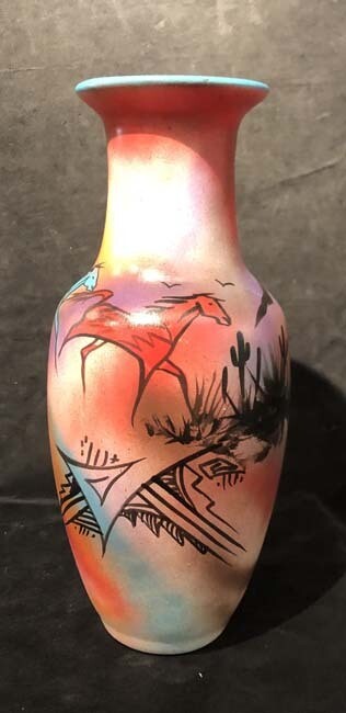 &quot;SW MOTHER VASE&quot; Painted Pottery 14x6.5