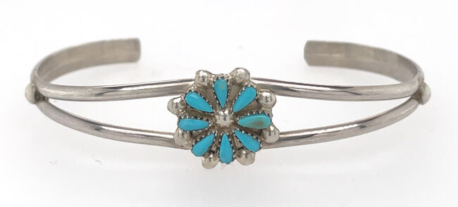 SILVER TURQUOISE CUFF BRACELET ZUNI - DAVID &amp; SARITA LEEKITY