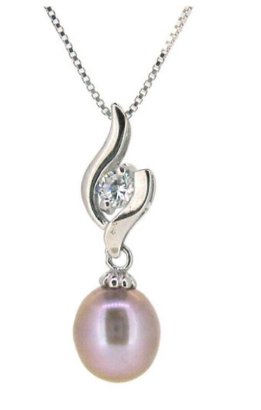 SILVER PEARL &amp; CZ NECKLACE