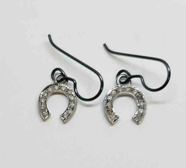 RHODIUM SILVER DIAMOND HORSESHOE EARRINGS ASE157