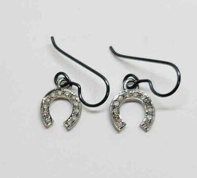 RHODIUM SILVER DIAMOND HORSESHOE EARRINGS ASE157