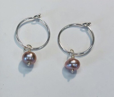 SILVER PEARL HOOP EARRINGS KAE157