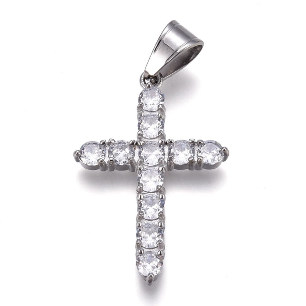 STAINLESS CZ CROSS PENDANT FJP28-S