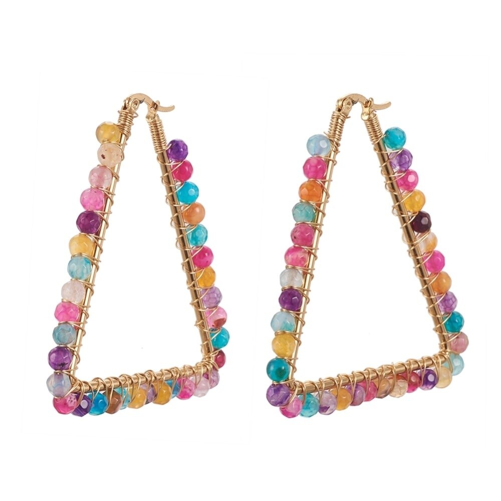 GOLD STAINLESS AGATE HOOP EARRINGS FJE145