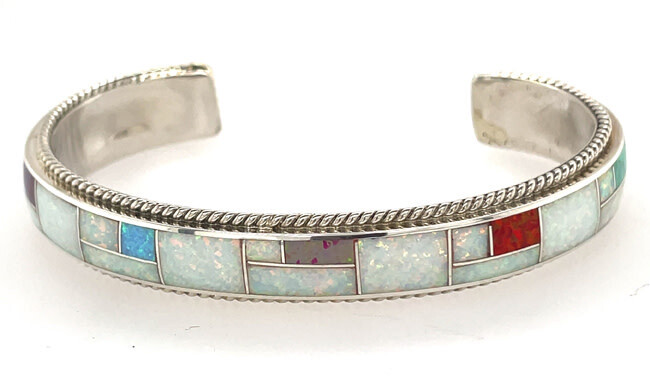 SILVER OPAL INLAY CUFF BRACELET ZUNI - RICKY BOOQUA