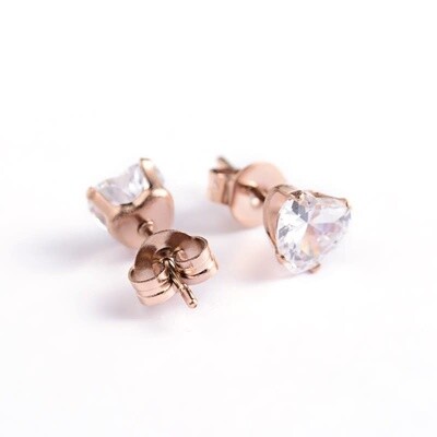 ROSE STAINLESS HEART CZ STUD EARRINGS FJEZ5