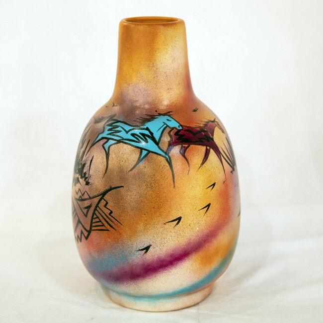 &quot;SW LARGE FLUTED VASE&quot; Painted Pottery 12.5x8