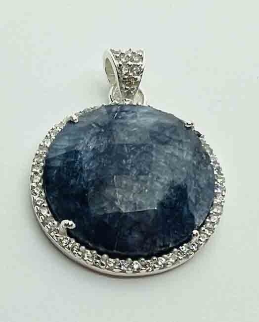 SILVER SAPPHIRE &amp; CZ PENDANT