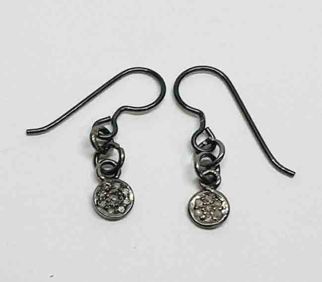 RHODIUM SILVER DIAMOND DISC EARRINGS ASE158