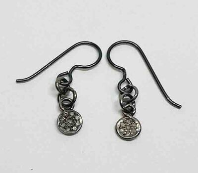 RHODIUM SILVER DIAMOND DISC EARRINGS ASE158