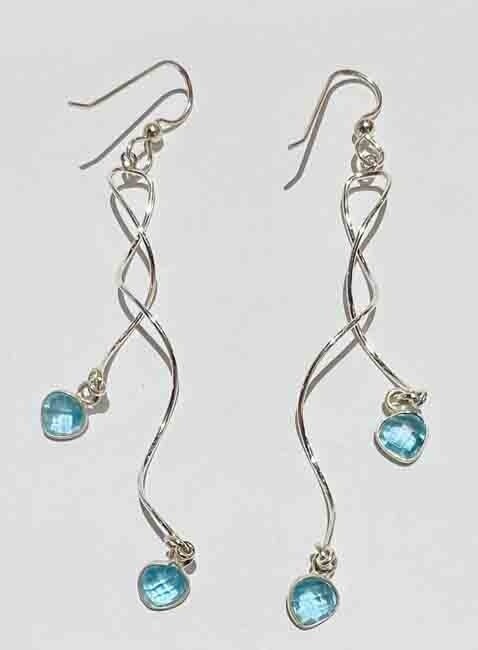 SILVER BLUE TOPAZ TWIST EARRINGS