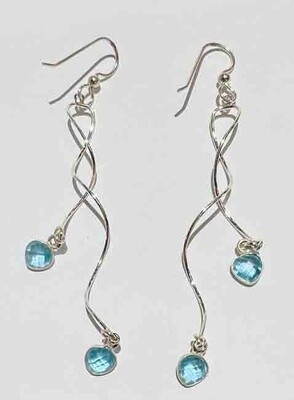SILVER BLUE TOPAZ TWIST EARRINGS