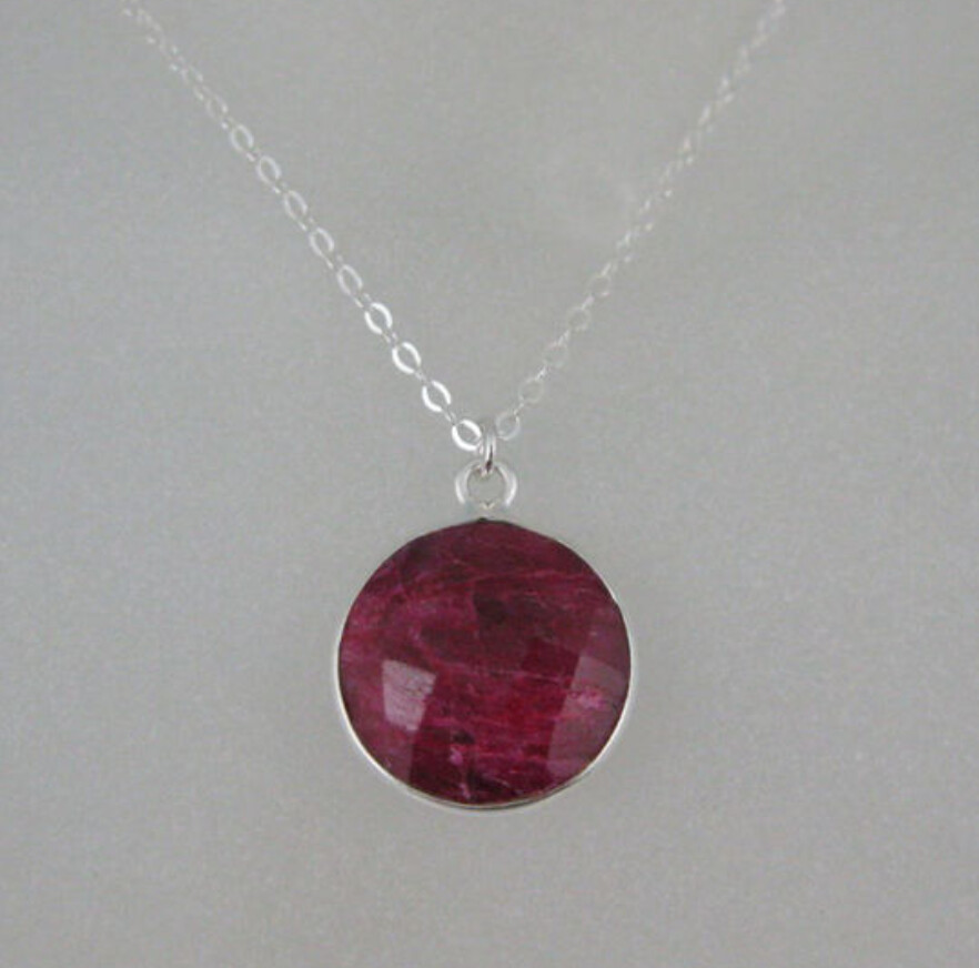 SILVER ROUND RUBY NECKLACE