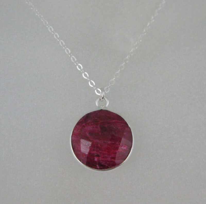 SILVER ROUND RUBY NECKLACE