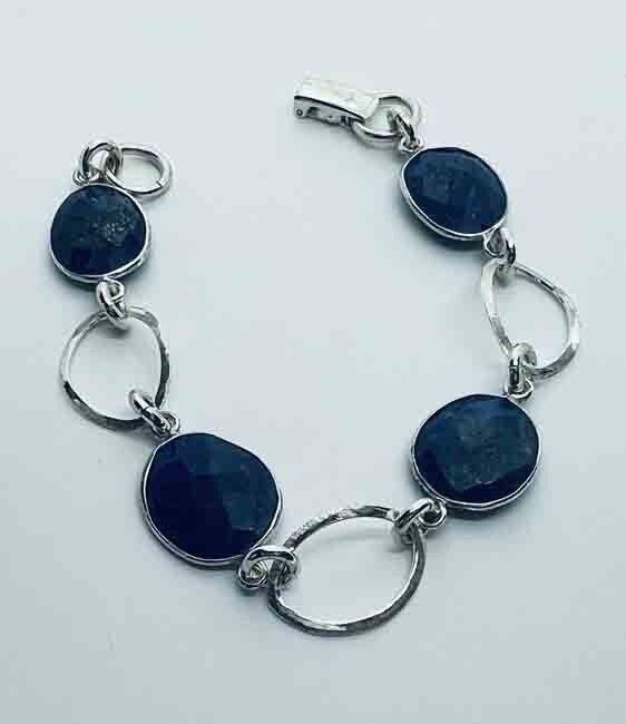 SILVER  OVAL LAPIS BRACELET