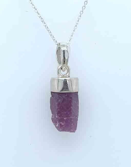 SILVER  RUBY ROUGH-CUT BULLET NECKLACE