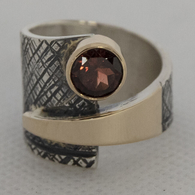 *SILVER/GOLD OXIDIZED TOURMALINE WRAP RING-9