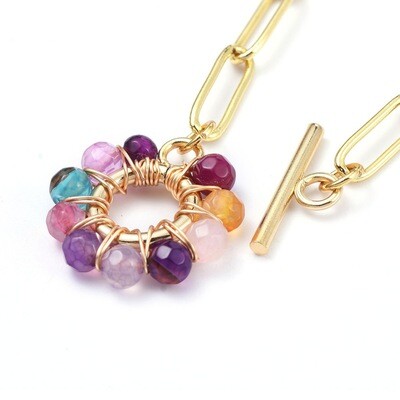 GOLD STAINLESS AGATE LINK BRACELET
