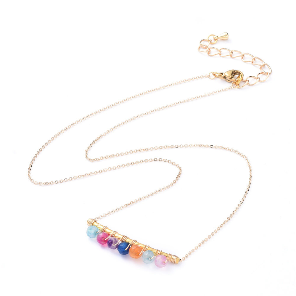GOLD STAINLESS AGATE BAR NECKLACE FJN114
