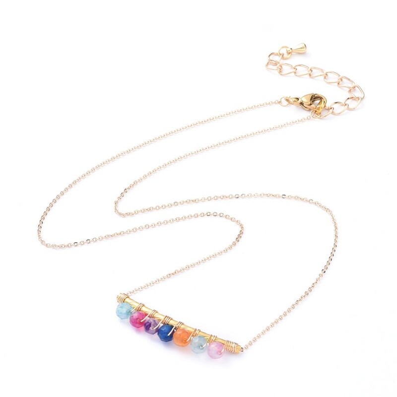 GOLD STAINLESS AGATE BAR NECKLACE FJN114