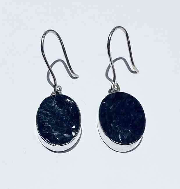 SILVER OVAL SAPPHIRE EARRINGS