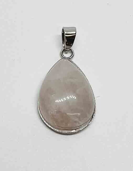 STAINLESS ROSE QUARTZ TEARDROP PENDANT FJPB-R