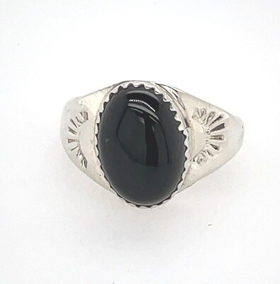SILVER ONYX RING NAVAJO -RB - SIZE 9