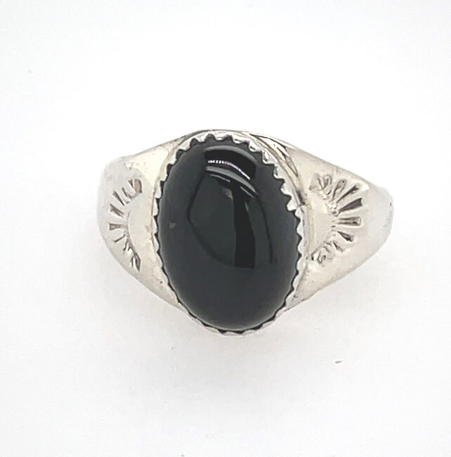 SILVER ONYX RING NAVAJO -RB - SIZE 9