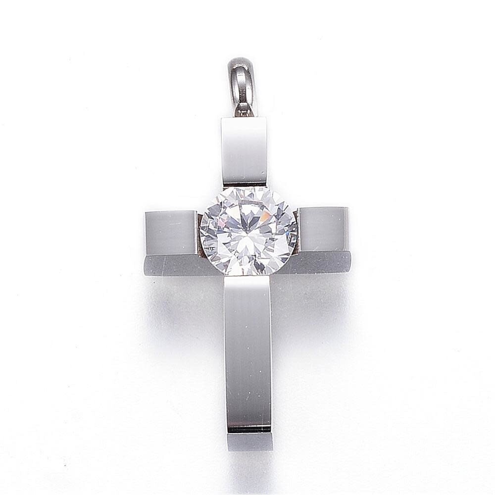 STAINLESS CROSS CZ PENDANT FJP13