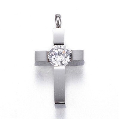 STAINLESS CROSS CZ PENDANT FJP13