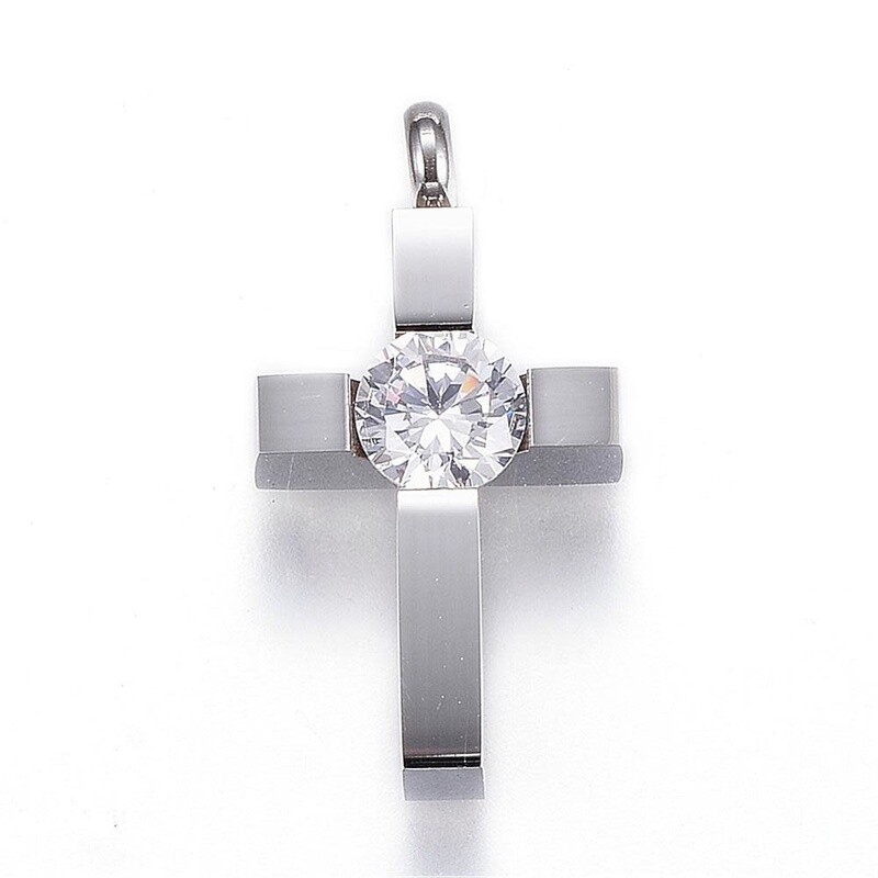 STAINLESS CROSS CZ PENDANT FJP13